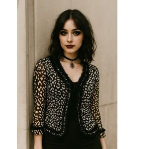 Whimsigoth Fairygrunge Velvet Goth Y2K Black White Velvet Ruffle Sequins L Top